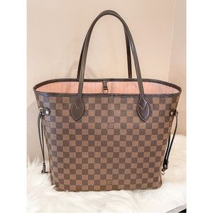 AUTHENTIC Louis Vuitton Damier Ebene Neverfull MM Rose Ballerine